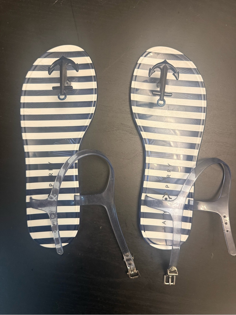Katy Perry Collections Navy & White Striped Anchor Jelly Sandals